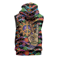 Hippie Sleeveless Zip Hoodie Hand Gesture V With Peace Symbol - Wonder Print Shop