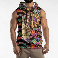 Hippie Sleeveless Zip Hoodie Hand Gesture V With Peace Symbol - Wonder Print Shop
