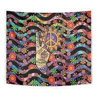 Hippie Tapestry Hand Gesture V With Peace Symbol - Wonder Print Shop