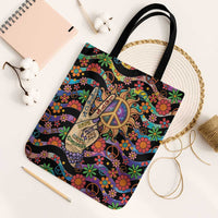 Hippie Tote Bag Hand Gesture V With Peace Symbol - Wonder Print Shop