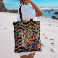 Hippie Tote Bag Hand Gesture V With Peace Symbol - Wonder Print Shop