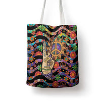Hippie Tote Bag Hand Gesture V With Peace Symbol - Wonder Print Shop