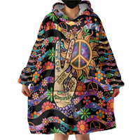 Hippie Wearable Blanket Hoodie Hand Gesture V With Peace Symbol - Wonder Print Shop