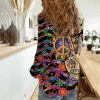 Hippie Women Casual Shirt Hand Gesture V With Peace Symbol - Wonder Print Shop