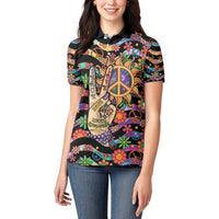 Hippie Women Polo Shirt Hand Gesture V With Peace Symbol - Wonder Print Shop