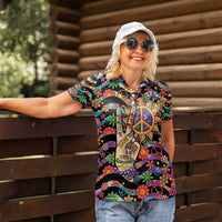 Hippie Women Polo Shirt Hand Gesture V With Peace Symbol - Wonder Print Shop