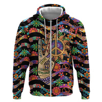 Hippie Zip Hoodie Hand Gesture V With Peace Symbol - Wonder Print Shop