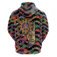 Hippie Zip Hoodie Hand Gesture V With Peace Symbol - Wonder Print Shop