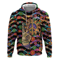 Hippie Zip Hoodie Hand Gesture V With Peace Symbol - Wonder Print Shop