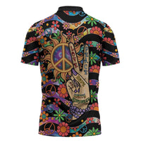 Hippie Zipper Polo Shirt Hand Gesture V With Peace Symbol - Wonder Print Shop