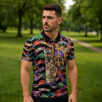 Hippie Zipper Polo Shirt Hand Gesture V With Peace Symbol - Wonder Print Shop