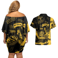 Buffalo Soldiers Couples Matching Off Shoulder Short Dress and Hawaiian Shirt Military Urban Retro Style - Wonder Print Shop