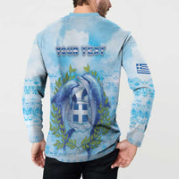 Personalized Greece Button Sweatshirt Dolphins And Symbol - Wonder Print Shop
