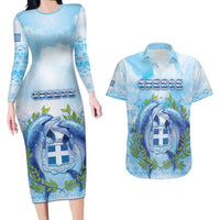 Personalized Greece Couples Matching Long Sleeve Bodycon Dress and Hawaiian Shirt Dolphins And Symbol - Wonder Print Shop