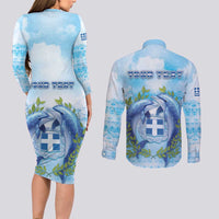 Personalized Greece Couples Matching Long Sleeve Bodycon Dress and Long Sleeve Button Shirt Dolphins And Symbol - Wonder Print Shop