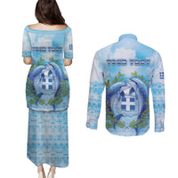 Personalized Greece Couples Matching Puletasi and Long Sleeve Button Shirt Dolphins And Symbol - Wonder Print Shop