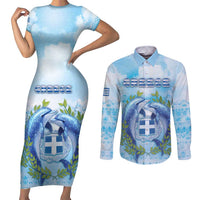 Personalized Greece Couples Matching Short Sleeve Bodycon Dress and Long Sleeve Button Shirt Dolphins And Symbol - Wonder Print Shop