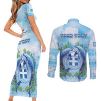 Personalized Greece Couples Matching Short Sleeve Bodycon Dress and Long Sleeve Button Shirt Dolphins And Symbol - Wonder Print Shop