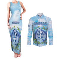 Personalized Greece Couples Matching Tank Maxi Dress and Long Sleeve Button Shirt Dolphins And Symbol - Wonder Print Shop