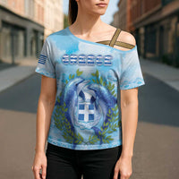 Personalized Greece Cross Shoulder Shirt Dolphins And Symbol - Wonder Print Shop