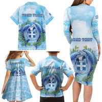 Personalized Greece Family Matching Long Sleeve Bodycon Dress and Hawaiian Shirt Dolphins And Symbol - Wonder Print Shop
