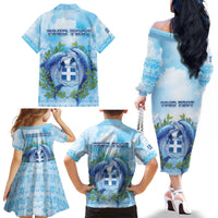 Personalized Greece Family Matching Off The Shoulder Long Sleeve Dress and Hawaiian Shirt Dolphins And Symbol - Wonder Print Shop