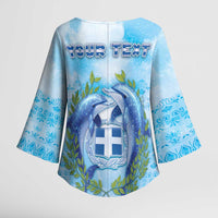 Personalized Greece Kimono Sleeve Blouse Dolphins And Symbol - Wonder Print Shop