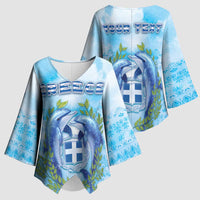 Personalized Greece Kimono Sleeve Blouse Dolphins And Symbol - Wonder Print Shop