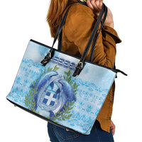 Greece Leather Tote Bag Dolphins And Symbol - Wonder Print Shop