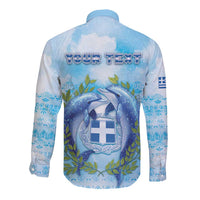 Personalized Greece Long Sleeve Button Shirt Dolphins And Symbol - Wonder Print Shop