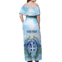 Personalized Greece Off Shoulder Maxi Dress Dolphins And Symbol - Wonder Print Shop