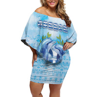 Personalized Greece Off Shoulder Short Dress Dolphins And Symbol - Wonder Print Shop