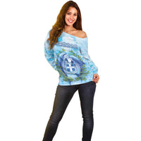 Personalized Greece Off Shoulder Sweater Dolphins And Symbol - Wonder Print Shop