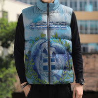 Personalized Greece Sleeveless Puffer Jacket Dolphins And Symbol - Wonder Print Shop
