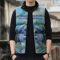 Personalized Greece Sleeveless Puffer Jacket Dolphins And Symbol - Wonder Print Shop