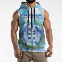 Personalized Greece Sleeveless Zip Hoodie Dolphins And Symbol - Wonder Print Shop