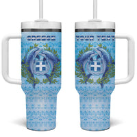 Personalized Greece Tumbler With Handle Dolphins And Symbol - Wonder Print Shop