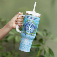 Personalized Greece Tumbler With Handle Dolphins And Symbol - Wonder Print Shop