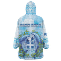 Personalized Greece Wearable Blanket Hoodie Dolphins And Symbol - Wonder Print Shop