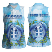 Personalized Greece Women Sleeveless Polo Shirt Dolphins And Symbol - Wonder Print Shop