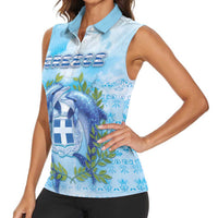Personalized Greece Women Sleeveless Polo Shirt Dolphins And Symbol - Wonder Print Shop
