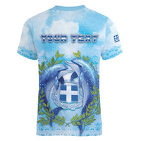Personalized Greece Women V-Neck T-Shirt Dolphins And Symbol - Wonder Print Shop