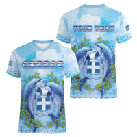 Personalized Greece Women V-Neck T-Shirt Dolphins And Symbol - Wonder Print Shop
