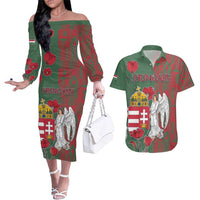 Personalized Hungary Couples Matching Off The Shoulder Long Sleeve Dress and Hawaiian Shirt Coat Of Arms 1896 - Wonder Print Shop