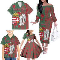 Personalized Hungary Family Matching Off The Shoulder Long Sleeve Dress and Hawaiian Shirt Coat Of Arms 1896 - Wonder Print Shop