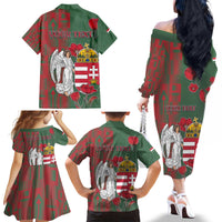 Personalized Hungary Family Matching Off The Shoulder Long Sleeve Dress and Hawaiian Shirt Coat Of Arms 1896 - Wonder Print Shop