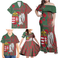 Personalized Hungary Family Matching Off Shoulder Maxi Dress and Hawaiian Shirt Coat Of Arms 1896 - Wonder Print Shop