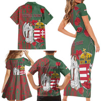 Personalized Hungary Family Matching Short Sleeve Bodycon Dress and Hawaiian Shirt Coat Of Arms 1896 - Wonder Print Shop