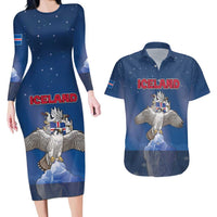 Personalized Iceland Couples Matching Long Sleeve Bodycon Dress and Hawaiian Shirt The Gyrfalcon With Symbol - Wonder Print Shop