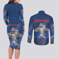 Personalized Iceland Couples Matching Long Sleeve Bodycon Dress and Long Sleeve Button Shirt The Gyrfalcon With Symbol - Wonder Print Shop
